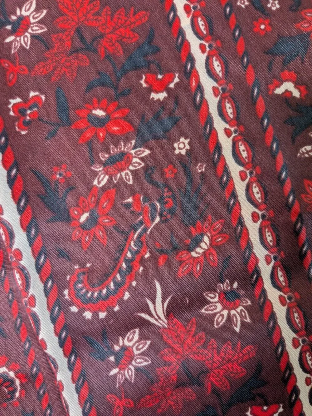 vintage 70s 100% nylon water repellent hair neck scarf red brown floral stripe 2